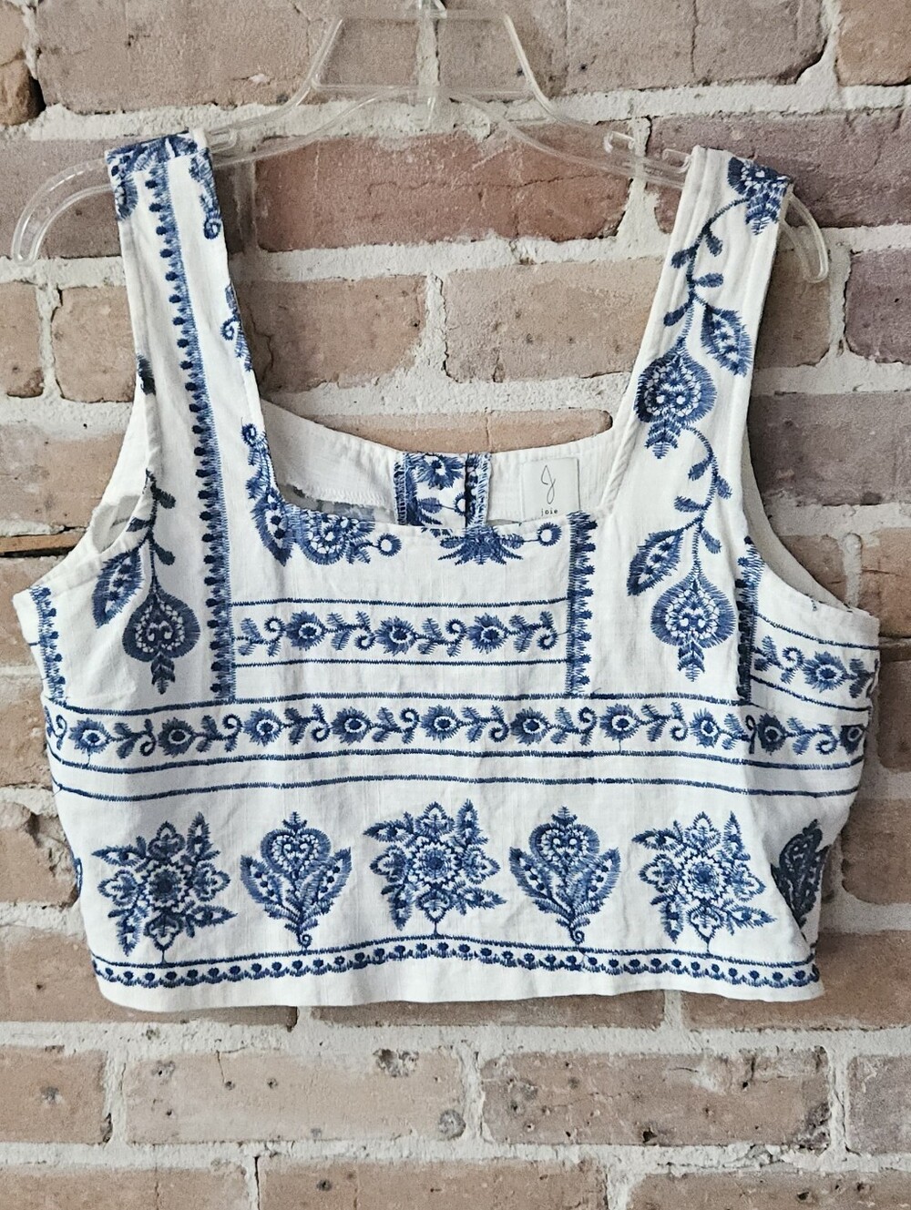 JOIE White & Blue Embroidered Crop Tank Top Size Large - Picture 3 of 10